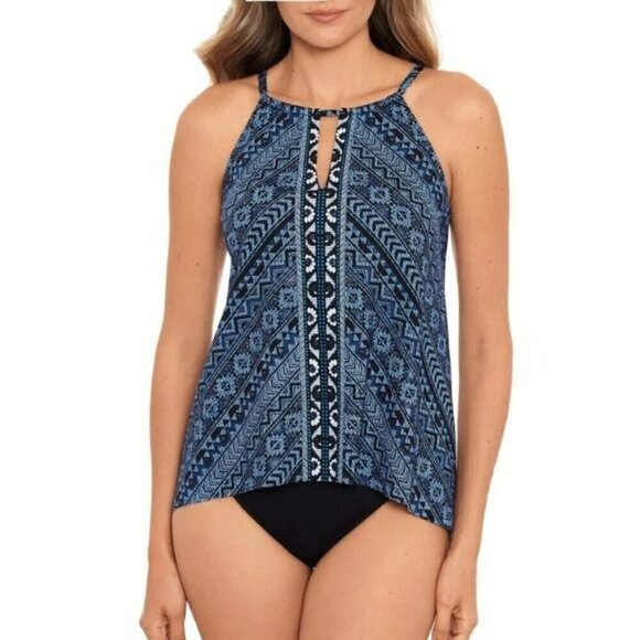 NWT Miraclesuit Women's Paillette Peephole Handkerchief Hem Swim Tankini Top - Picture 1 of 9